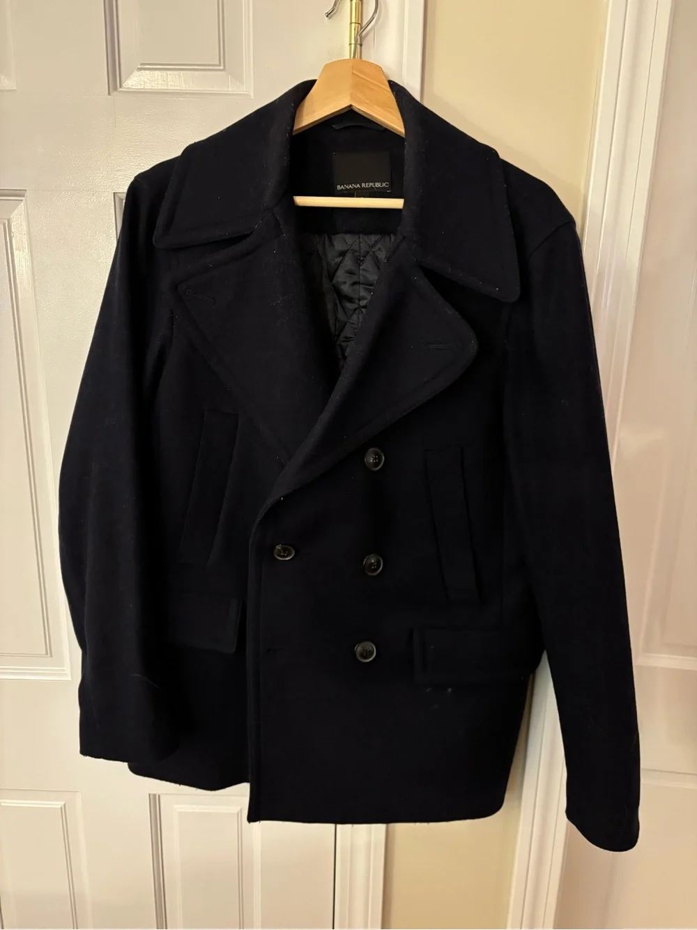 Banana Republic Men's Dark Navy Double-Breasted Wool Peacoat